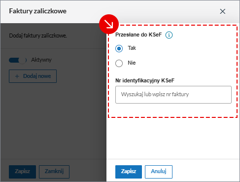 Wyb&oacute;r opcji w oknie Adnotacje